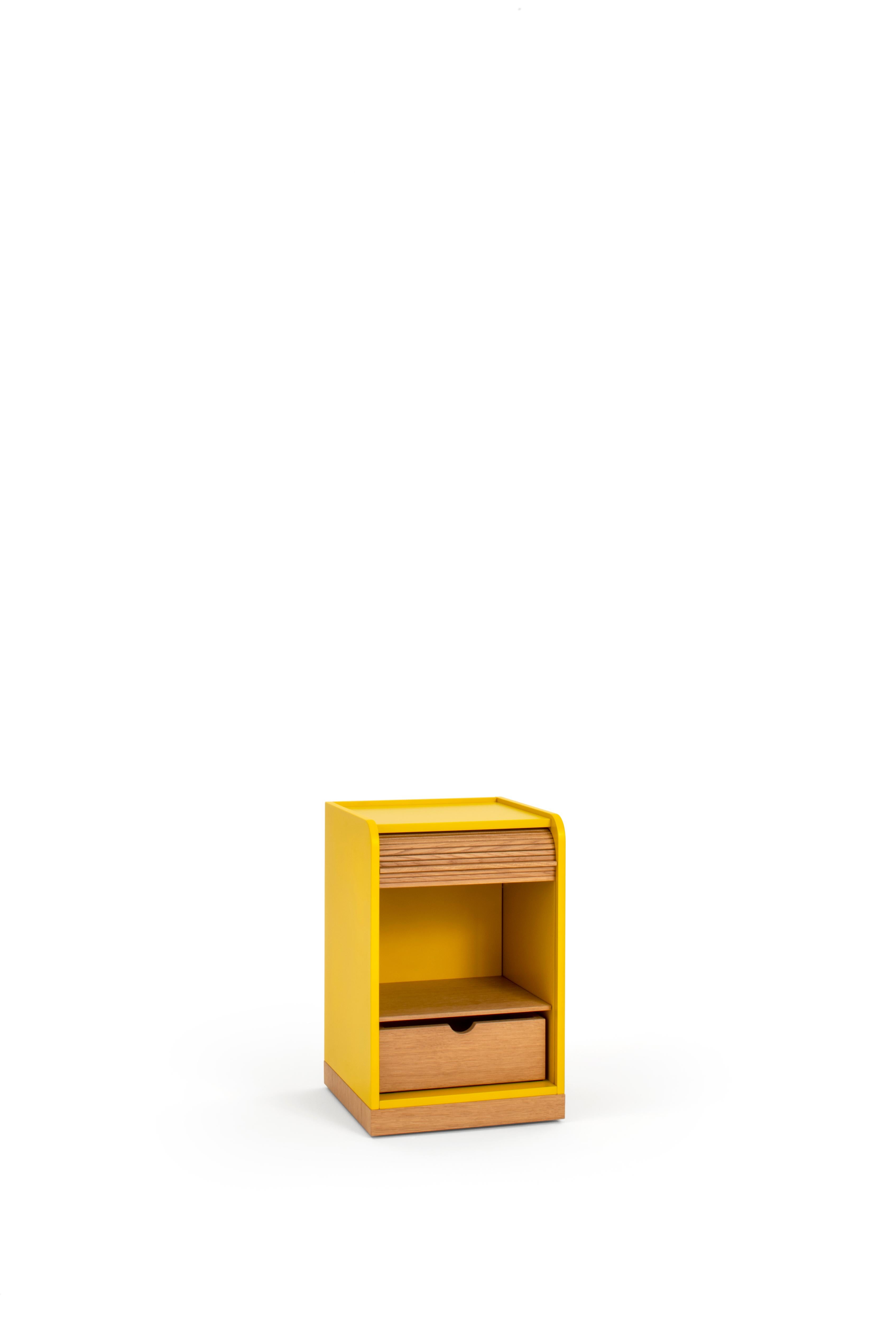 Contemporary Tapparelle Wheels Cabinet, Mustard Yellow by Colé Italia