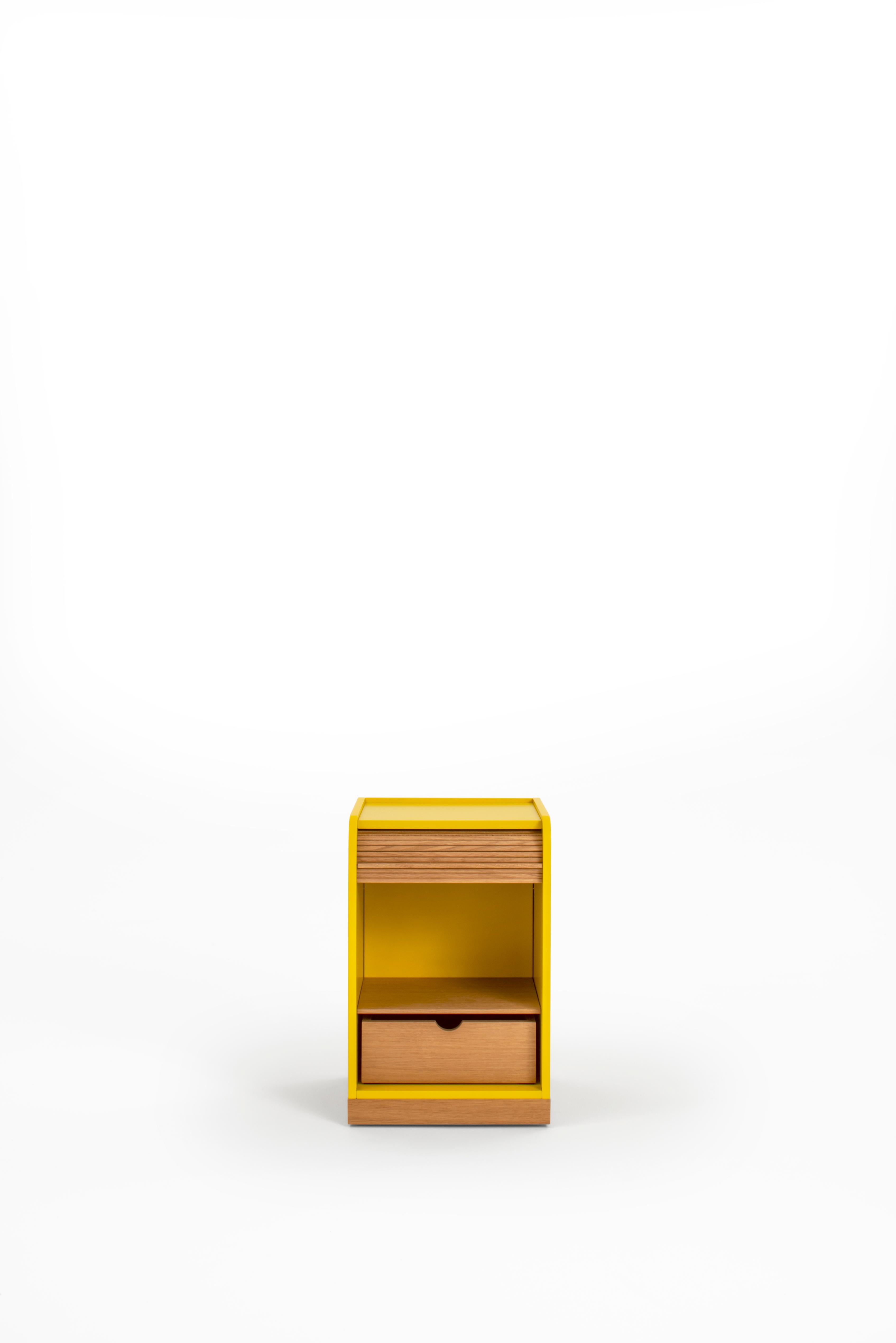 Glass Tapparelle Wheels Cabinet, Mustard Yellow by Colé Italia