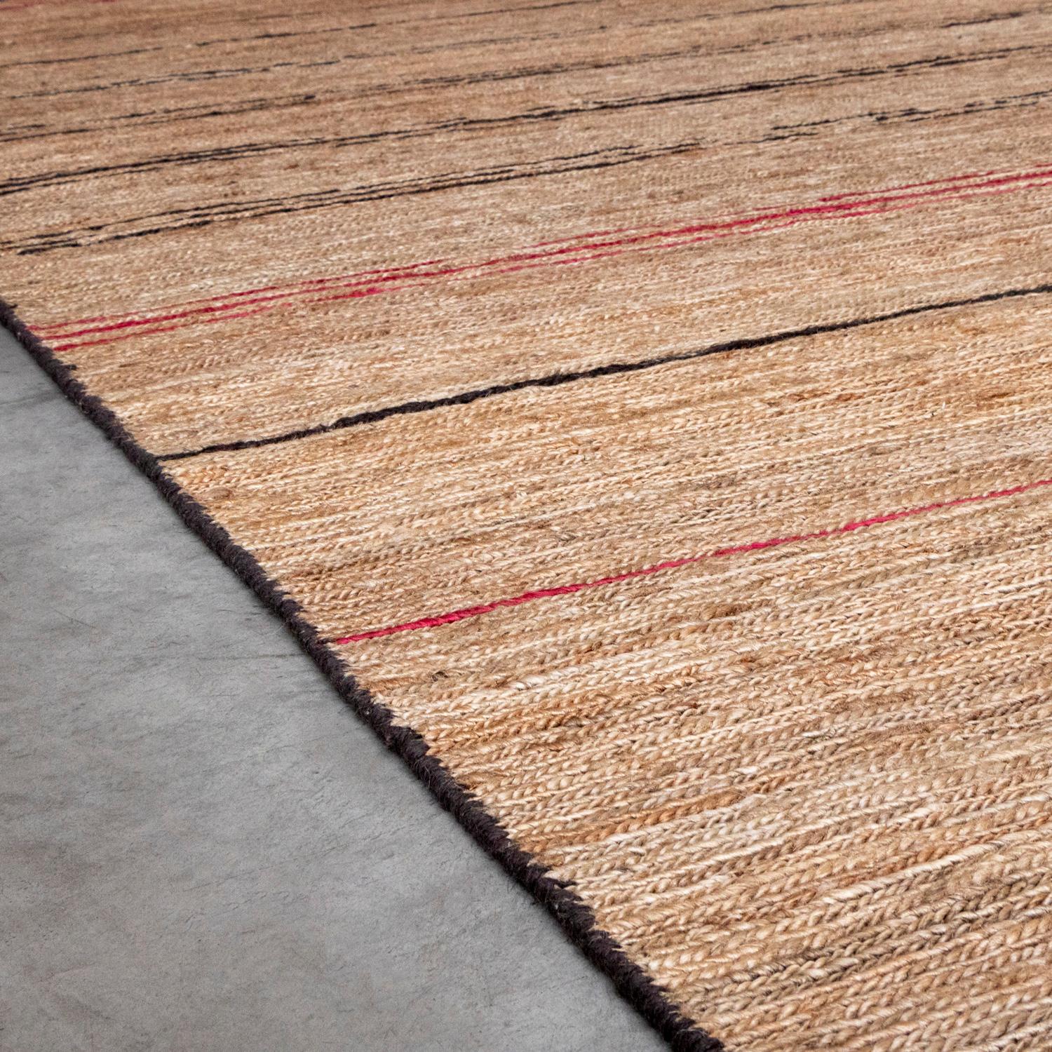 Moderne Tapipeto beige righe in iuta naturelle intrecciato a mano 200x300 cm en stock en vente