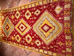 Berber carpet of old manufacture "Taznakht" red and saffron yellow field