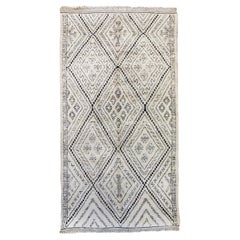 Vintage Moroccan Berber Rug Handmade in Natural Black and White Wool
