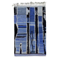 Berber Carpet Morocco  Vintage Design Manufatto in Natural Wool  blue and Black
