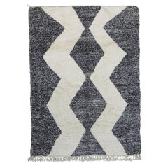 Vintage Moroccan Berber Rug Handmade in Natural Black and White Wool