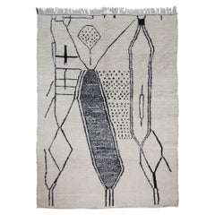 Tappeto Berbero Vintage Marocco Manufatto in Lana Naturale Bianca e Nera