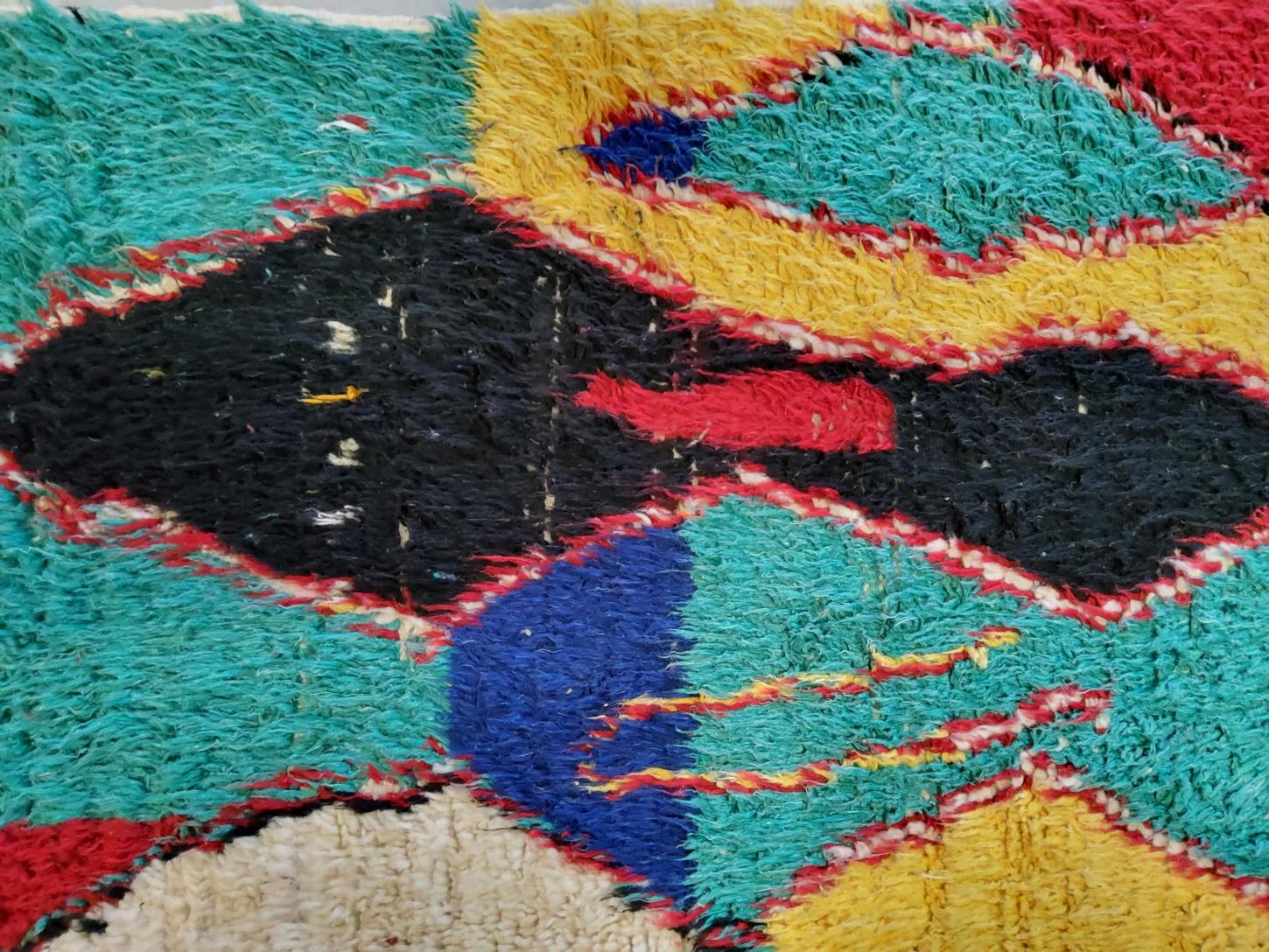 Moroccan Tappeto Berbero Vintage Marocco Manuratto in Lana e Cotone Multicolori Naturale in vendita