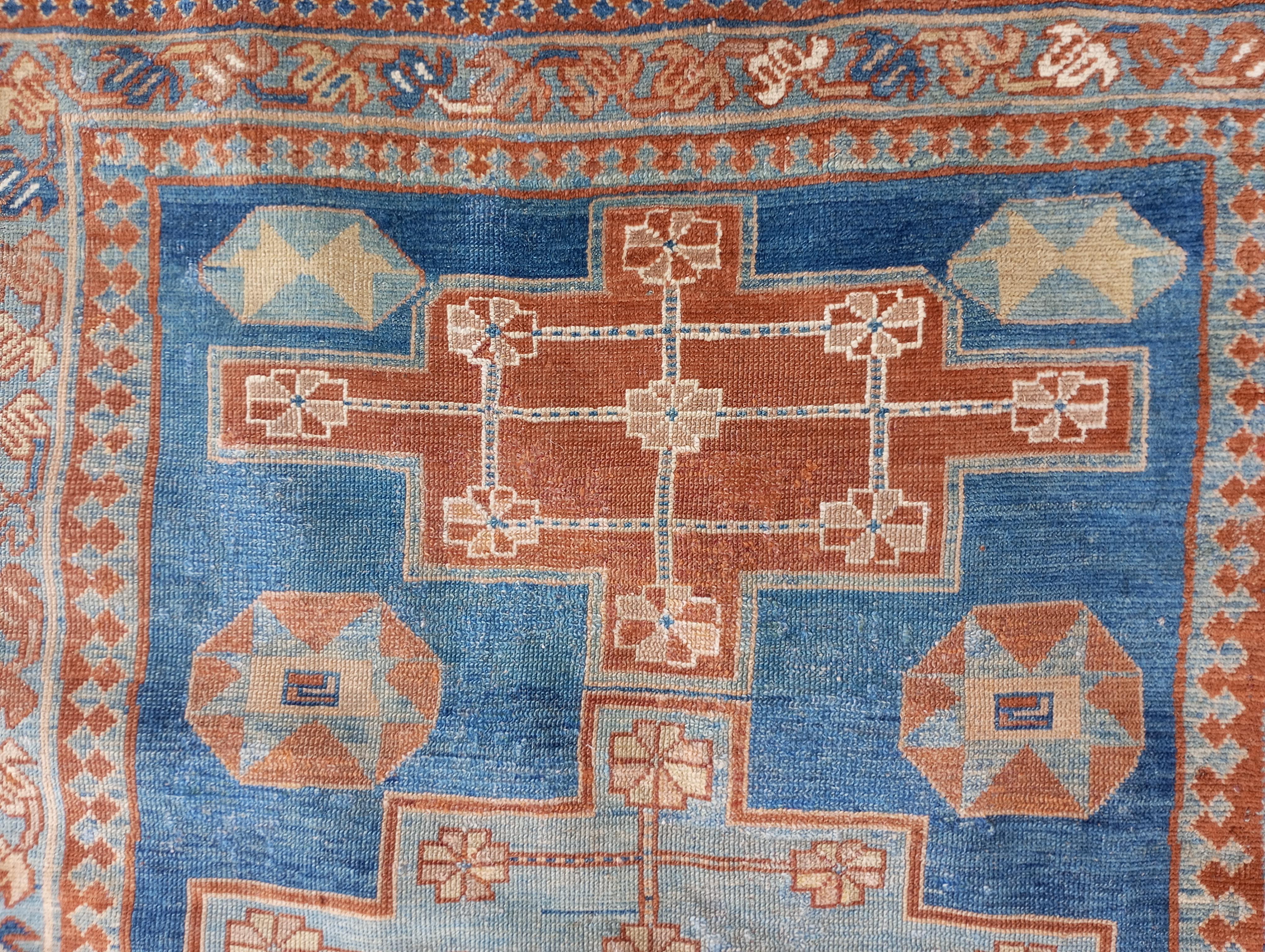 Armenian Blue hand-knotted Caucasian rug For Sale