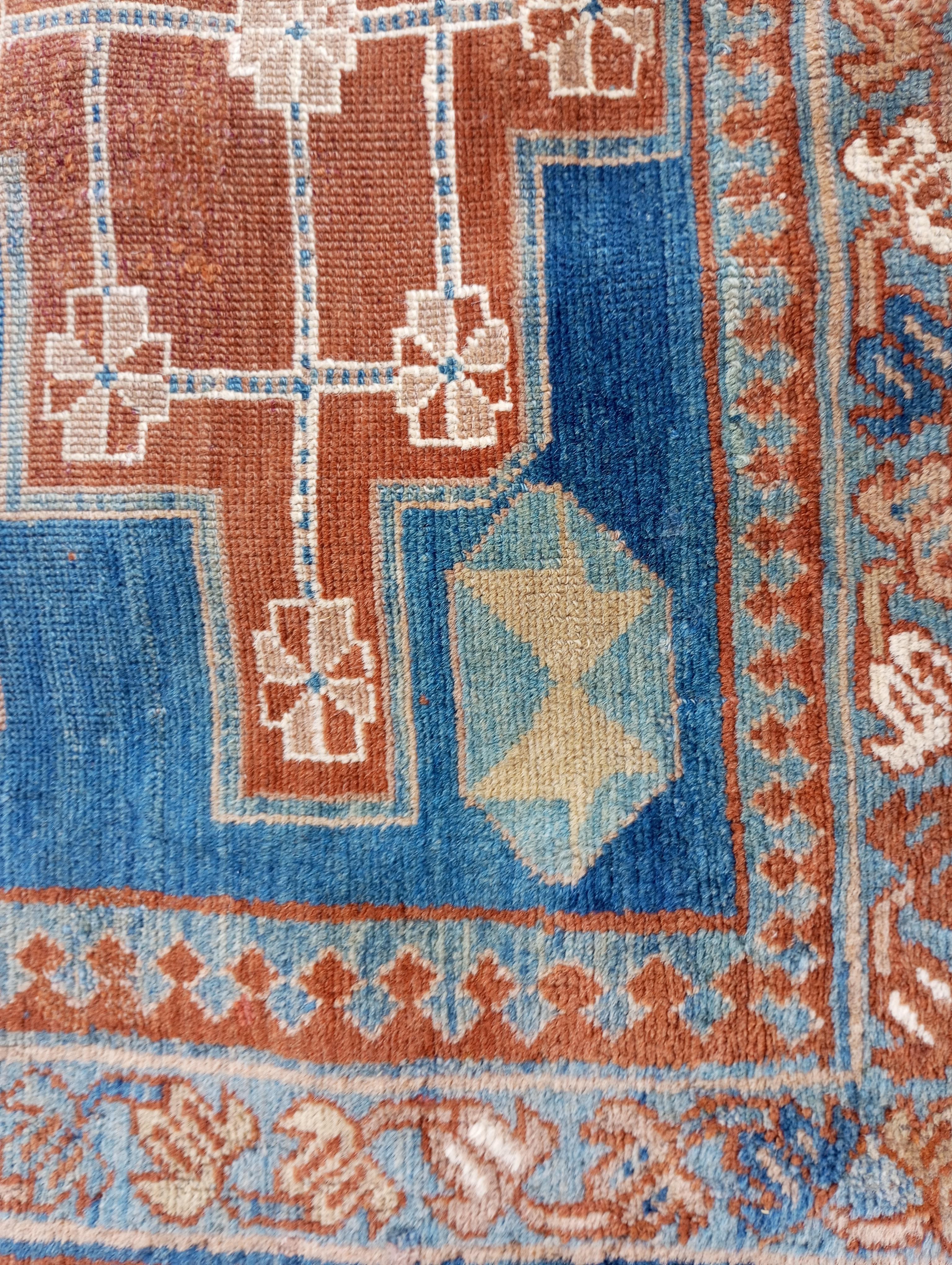 Blue hand-knotted Caucasian rug For Sale 1