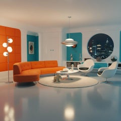 Mid-Century Modern Round Rug, Rya Technique, Wool, Cream, Italy, 1975