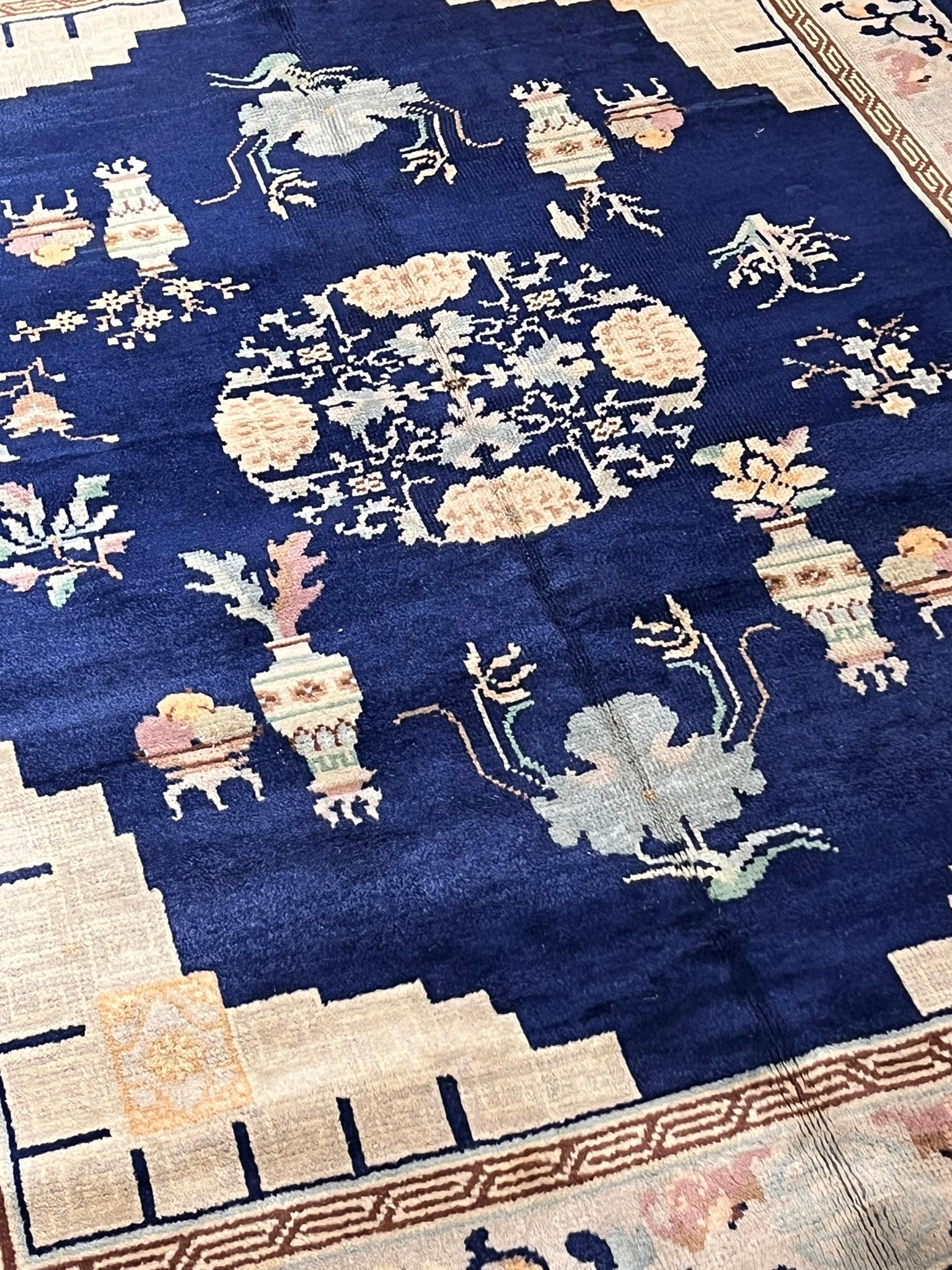 Mid-20th Century Carpet with light blue background and Chinese design from the 1930s For Sale