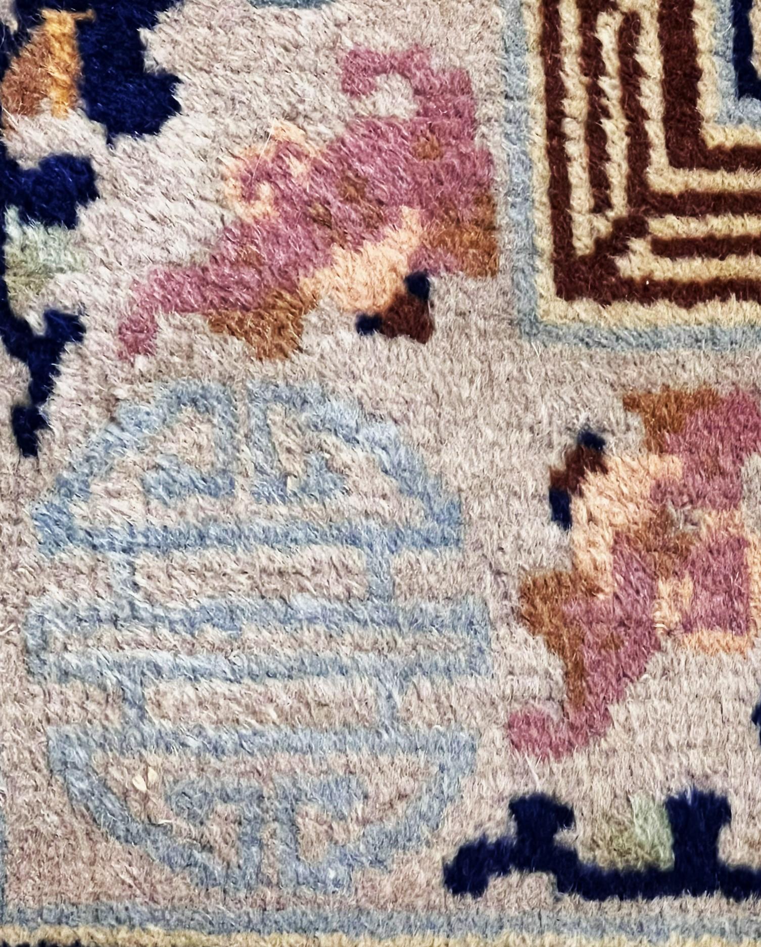 Wool Carpet with light blue background and Chinese design from the 1930s For Sale