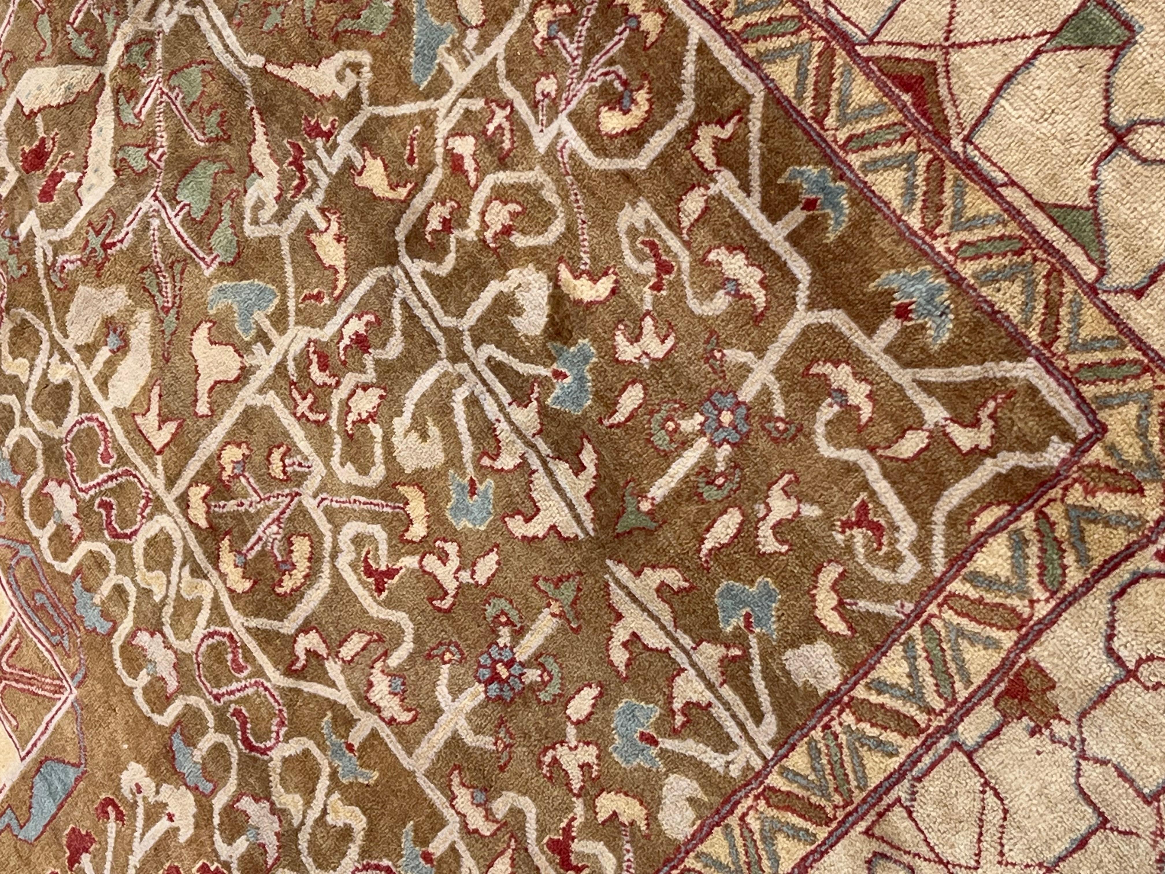 Hand-Knotted Carpet with the pattern of ancient Mamluk carpets and light shade For Sale