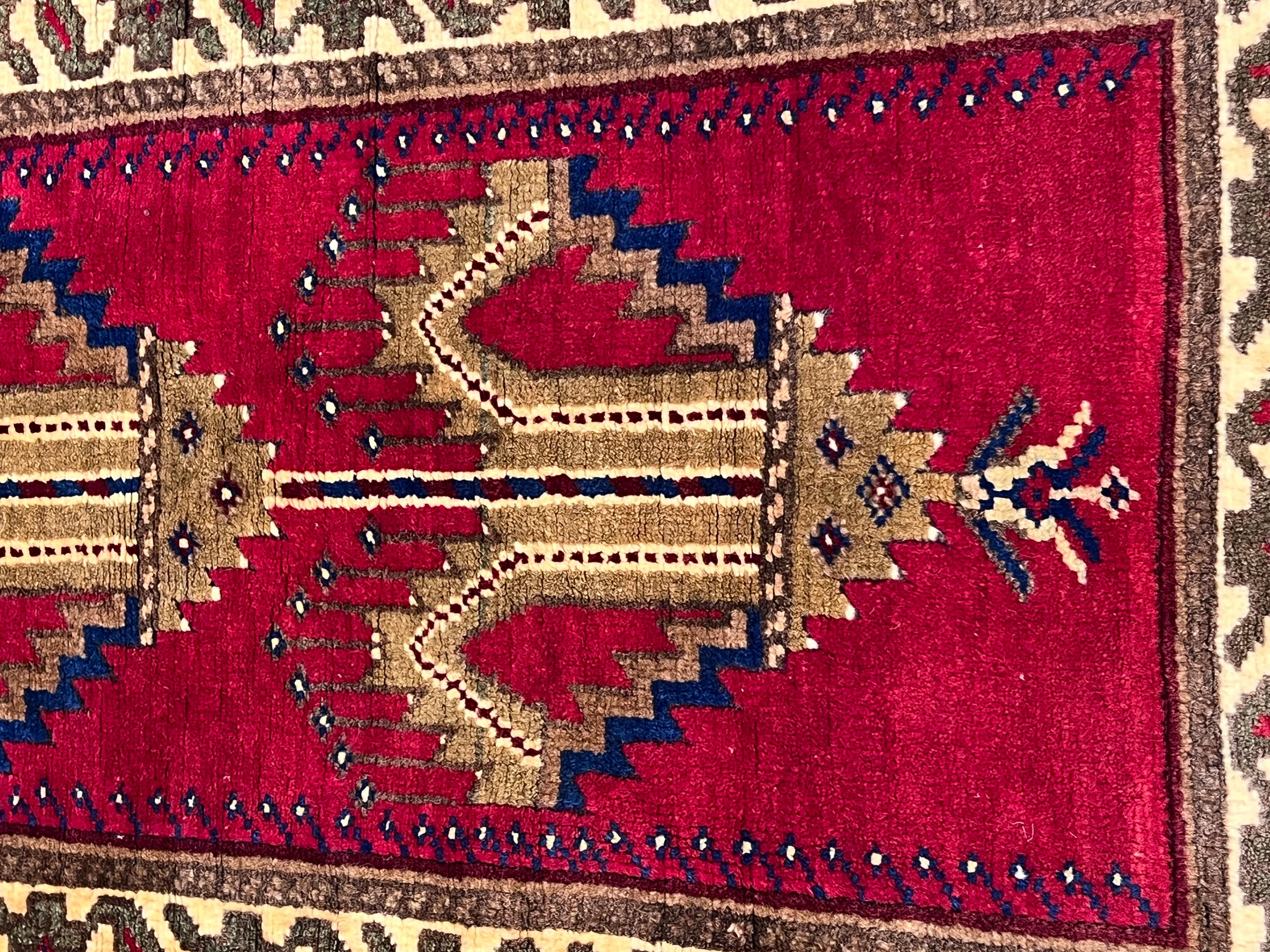Islamic Ruby red background prayer rug of Anatolian manufacture For Sale