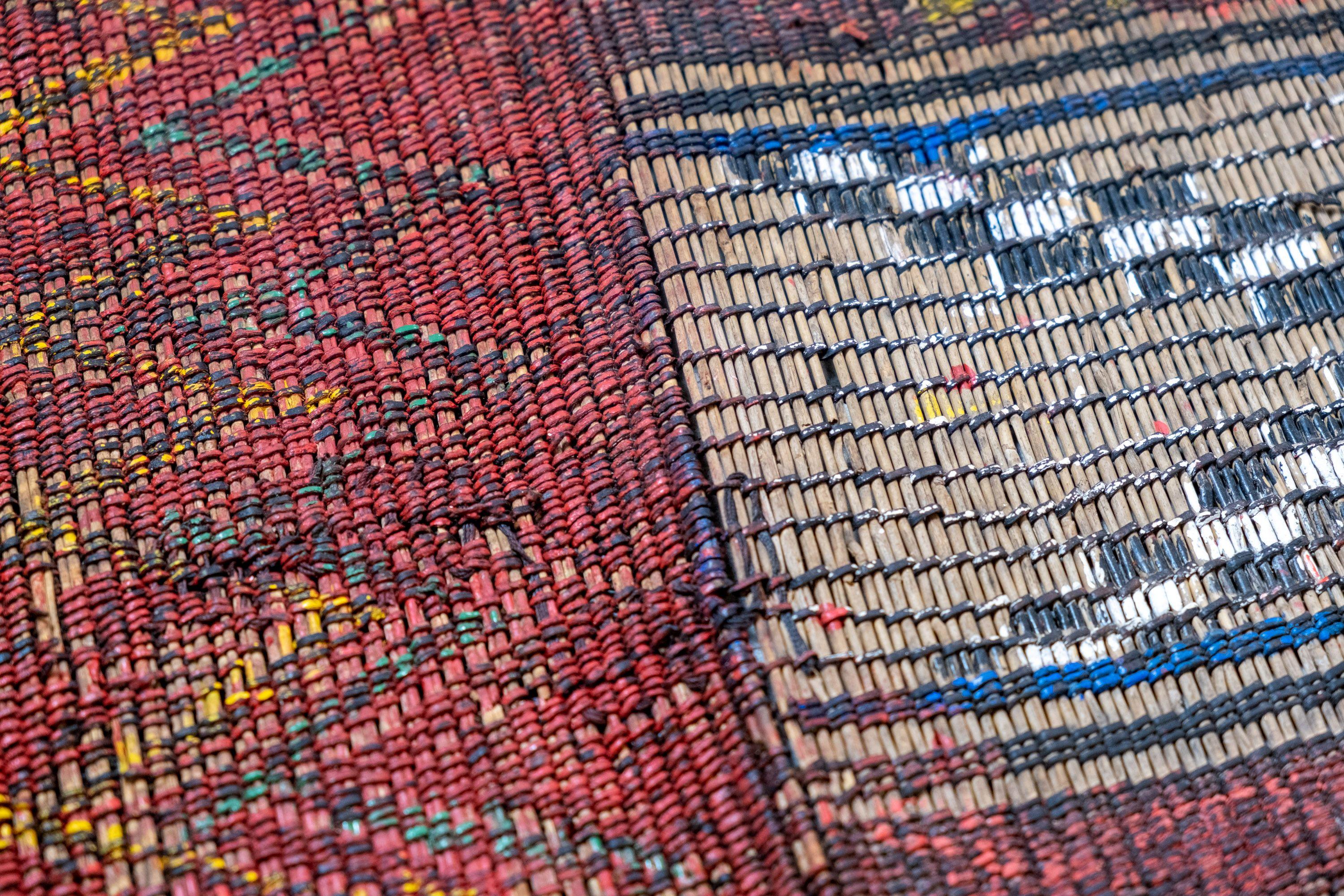 Pelle Stuoia Tuareg Tappeto Marrone Manufatta in Sahara Mauritana Marocco Vintage in vendita