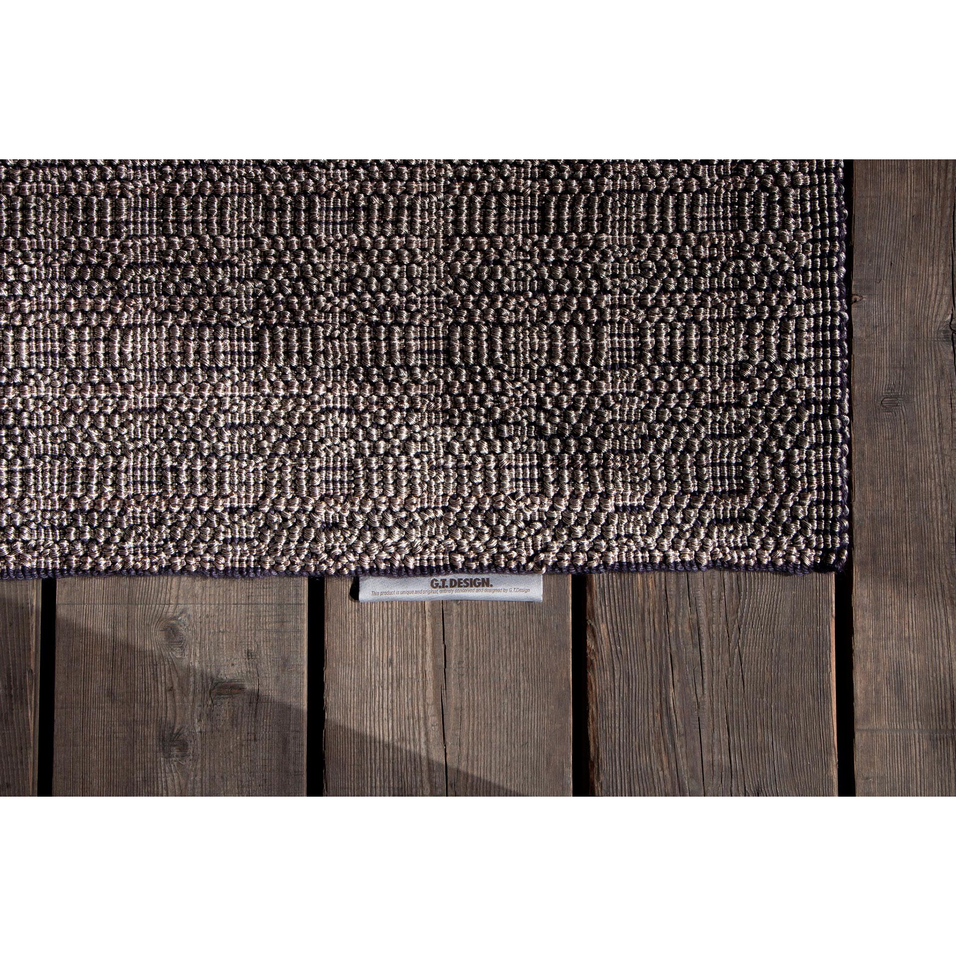 Tessuto a mano Tappeto design italiano grigio linee blu di Deanna Comellini in Stock 200x300cm in vendita