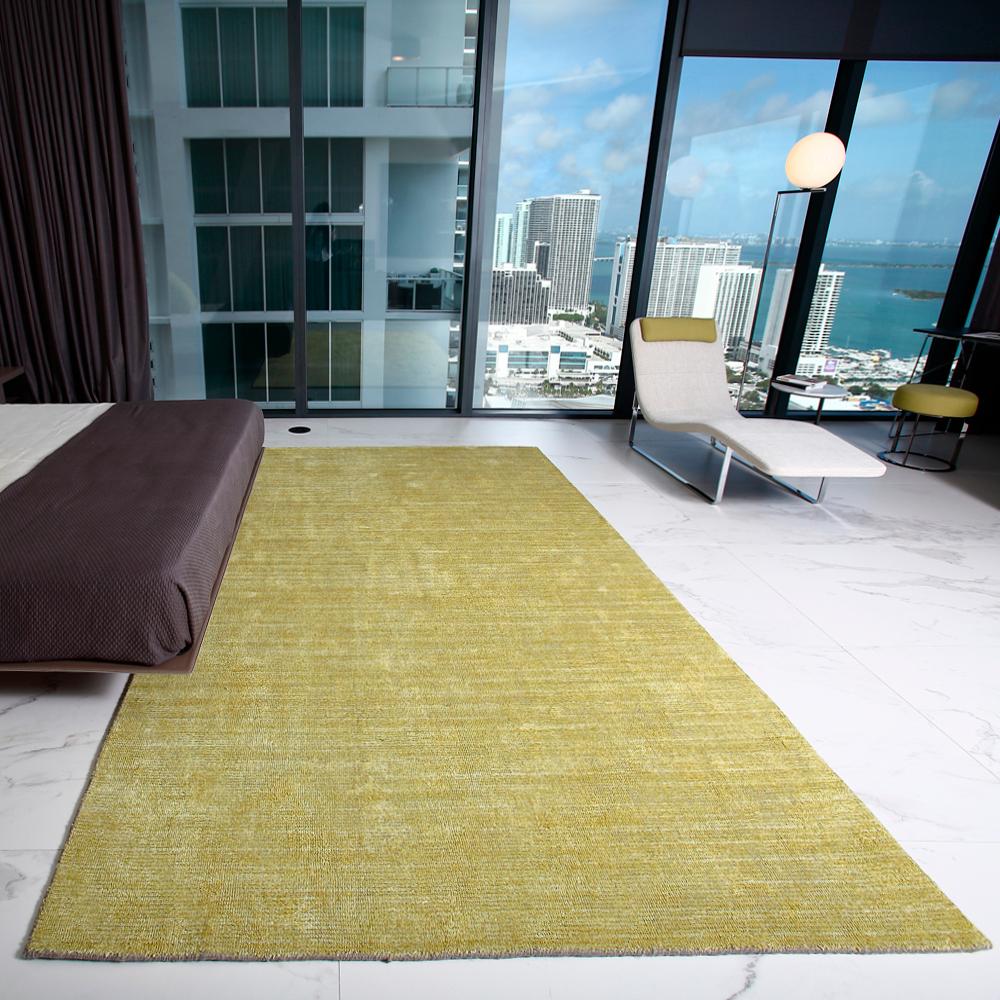 Indian Tappeto design italiano lana seta di bambù giallo by Deanna Comellini 250x350 cm For Sale