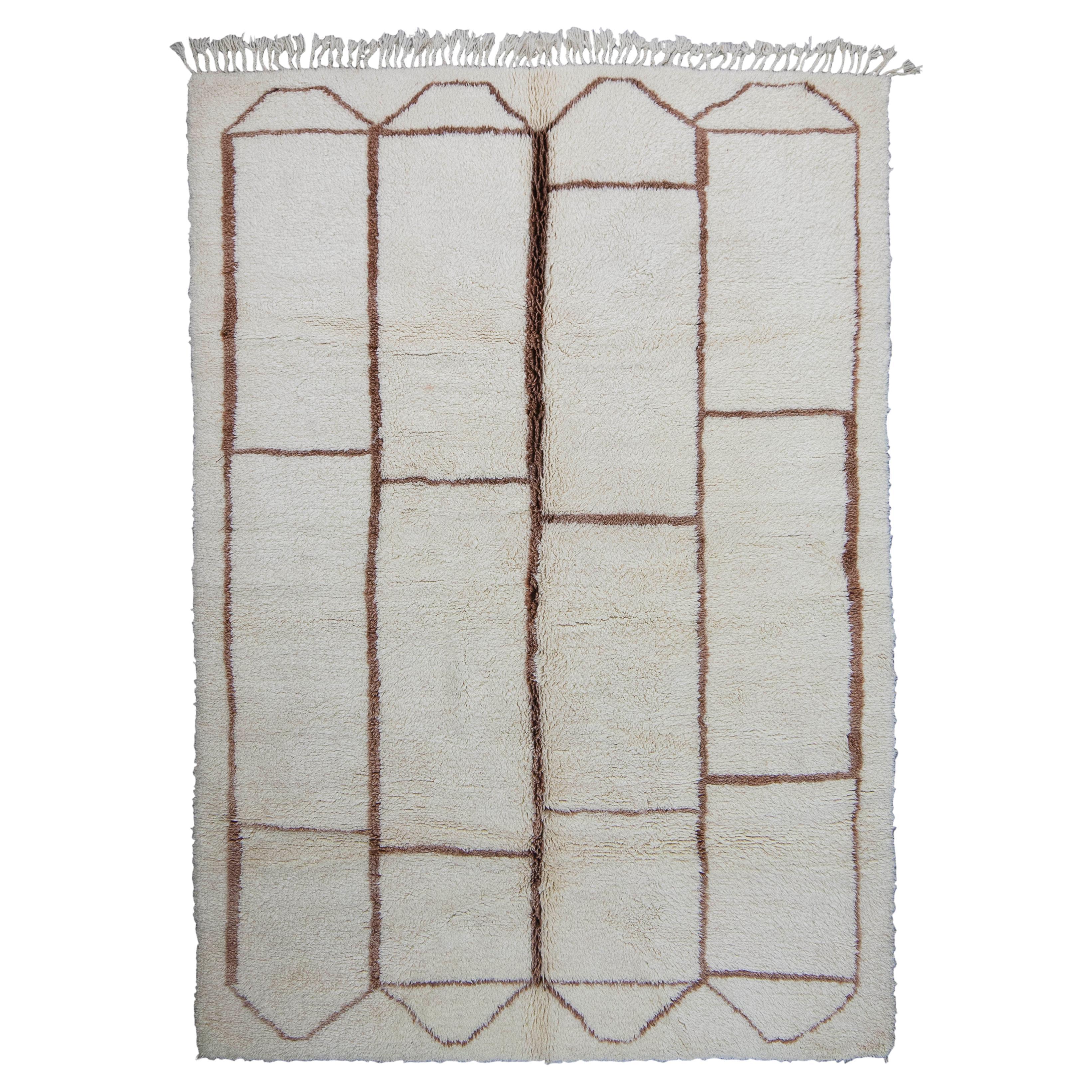 Tappeto Design Marocco Berbero Vintage Bianco Marrone Natural Manufatto in Lana