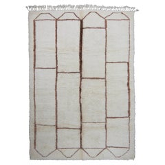 Tapis Berbère Vintage Marocain Blanc Marron Naturel Tapis Laine