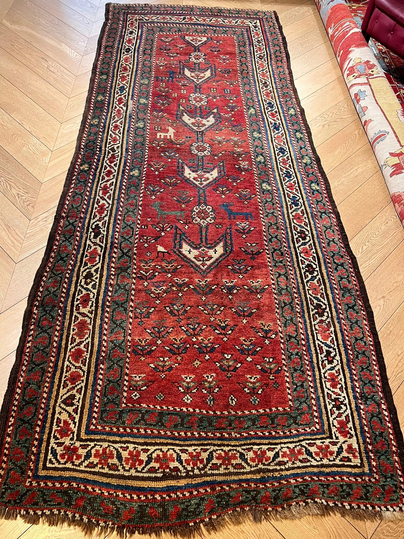 This carpet was made at the nomadic tribe  Shahsavand moving into the northwestern provinces of Azarbaijan and Ardebil.  Made using ancient techniques passed down from generation to generation, Shahsavand carpets feature zoomorphic patterns along