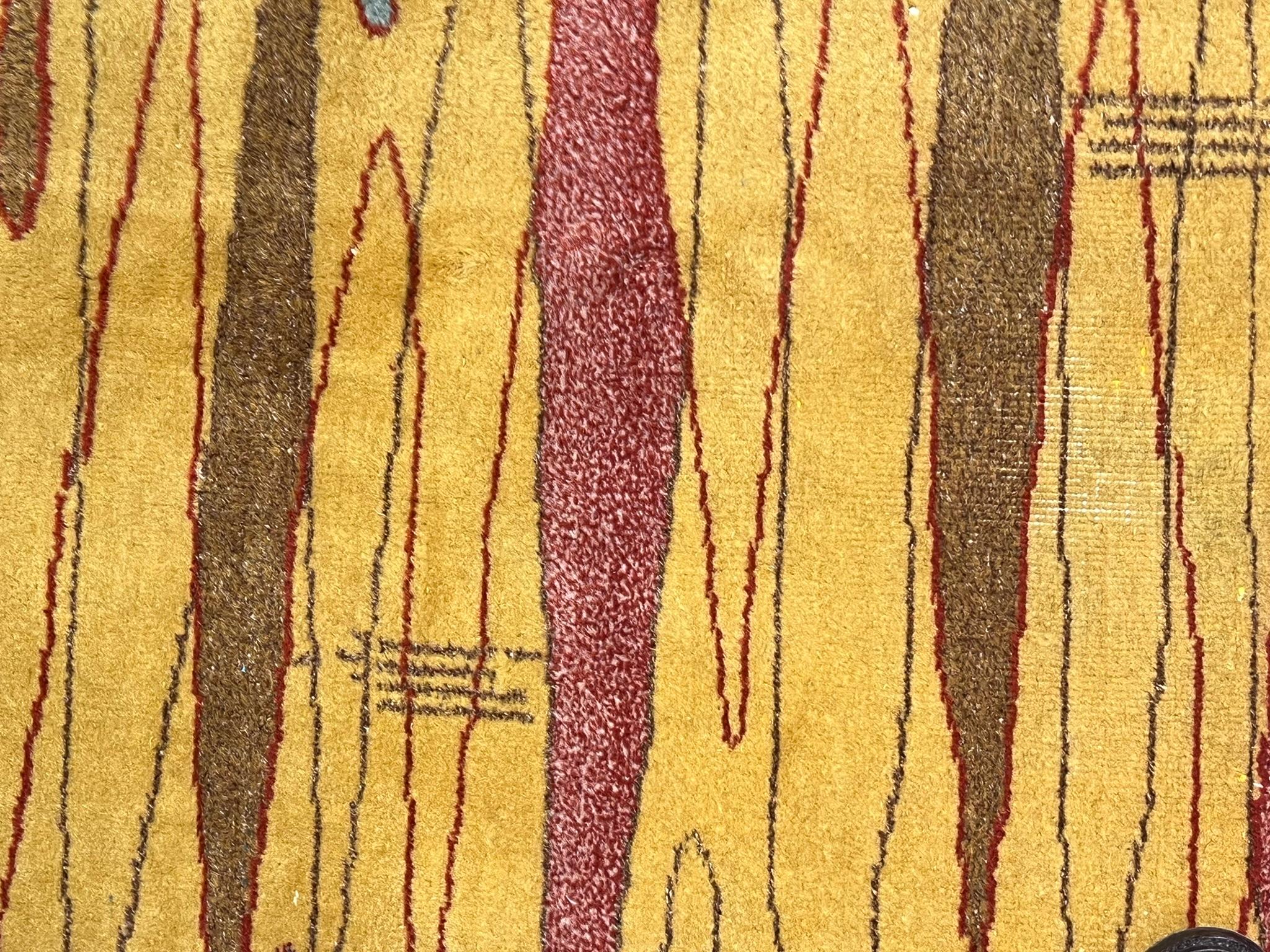 Modern Mustard yellow rug with abstract designs of various colors designer ZEKI MUREN For Sale