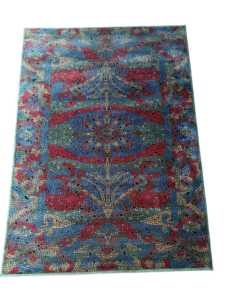 French Tapis en laine avec motifs en mosaïque, 1990 France en vente
