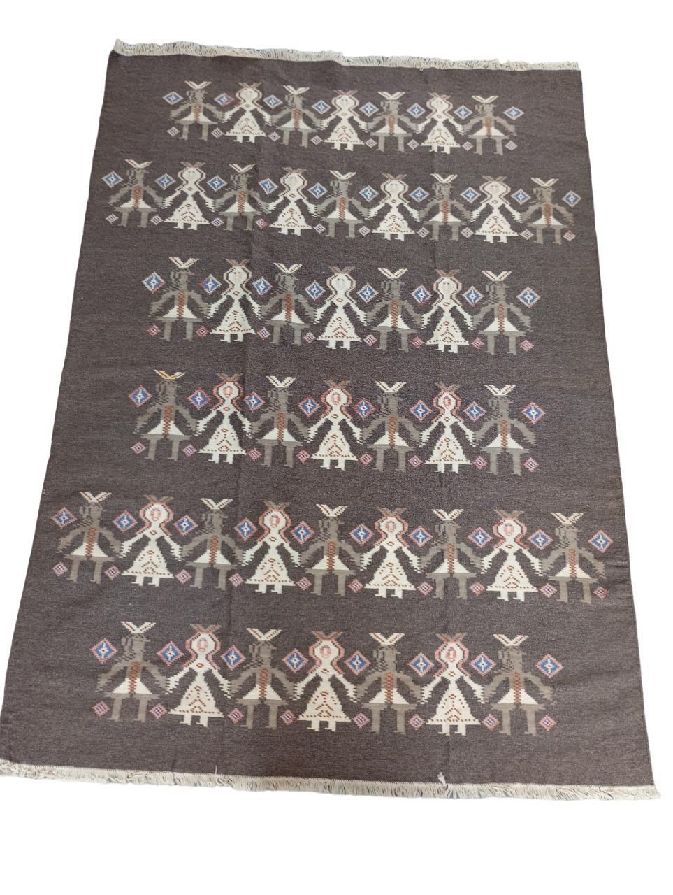 Laine Tapis kilim scandinave (Finlande) 1970 brun en vente