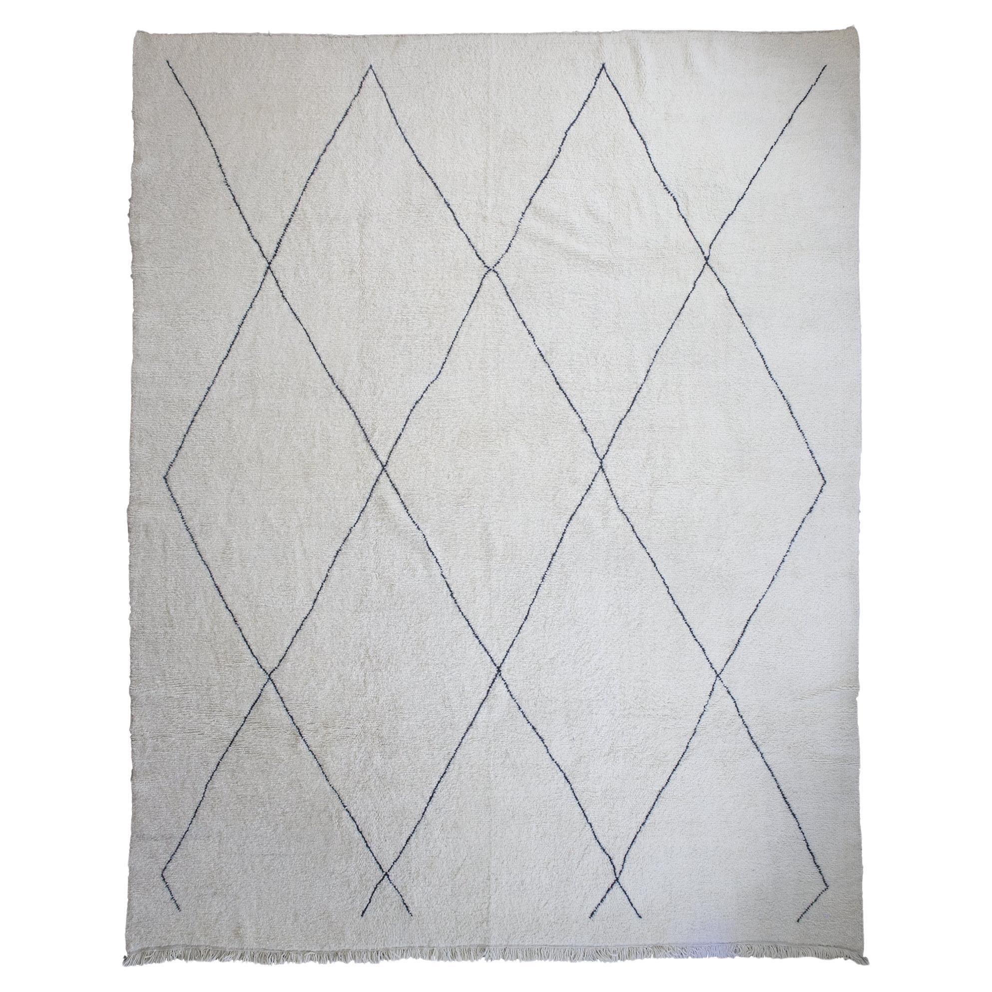 Alfombra Bereber Marroquí Vintage Lana Natural Blanco y Negro
