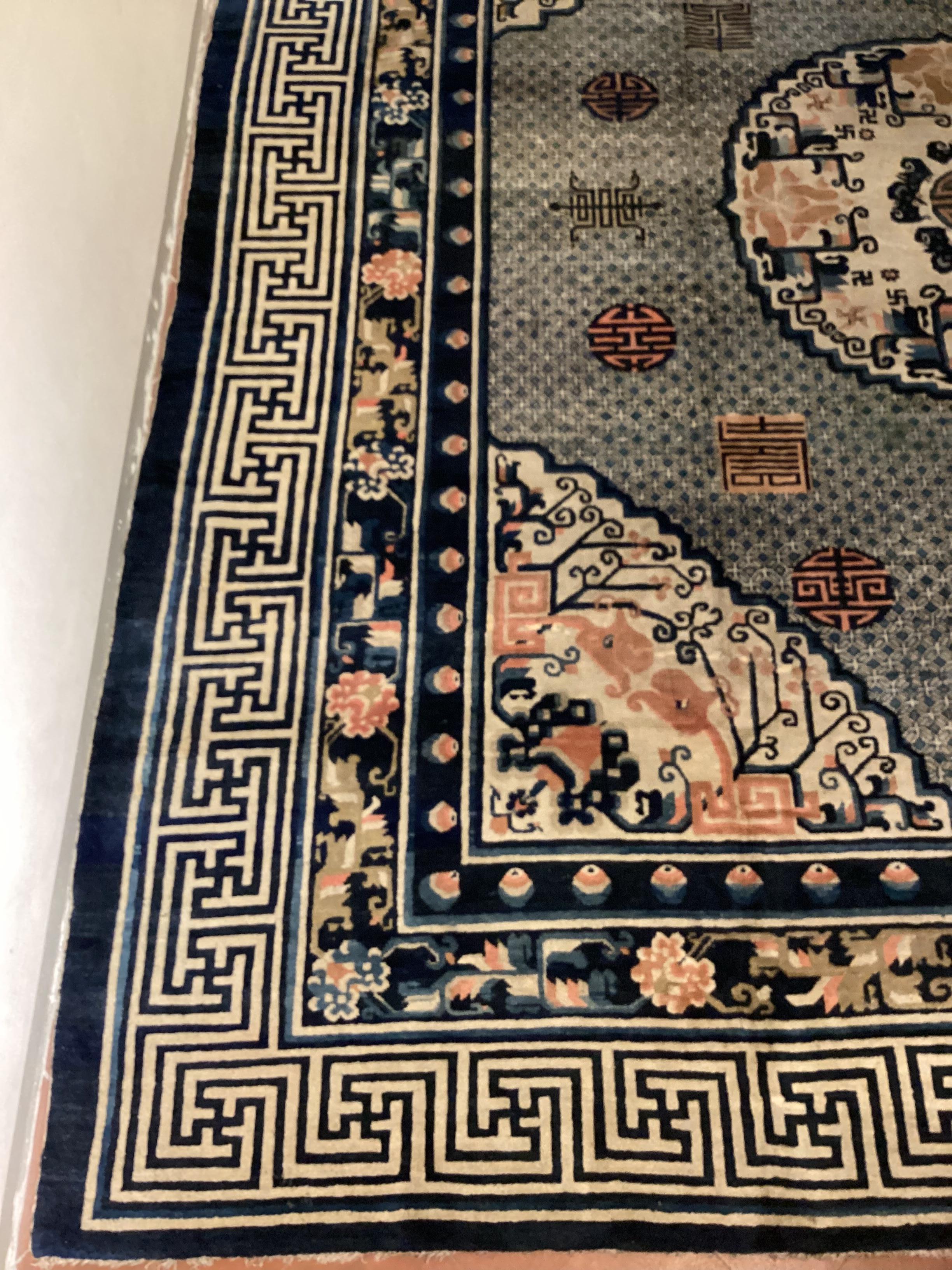 Tapis mongol en laine noué à la main cm. 360 x 320 Bon état - En vente à Firenze, FI