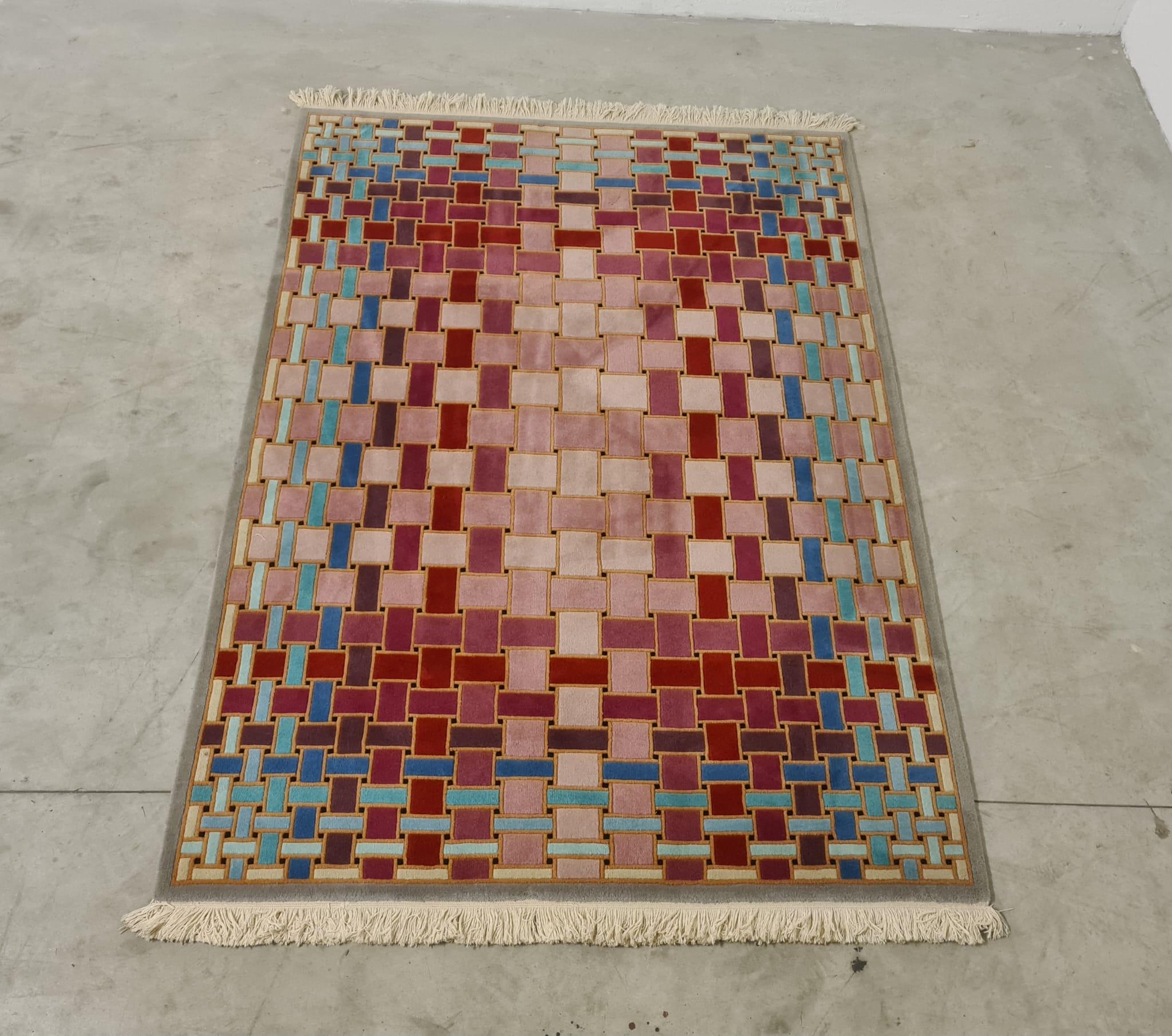 Optical rug in pure wool from the 1970s In Good Condition For Sale In Torino, IT