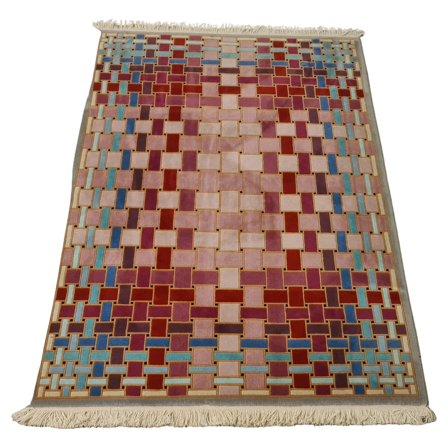 Optical rug in pure wool from the 1970s For Sale