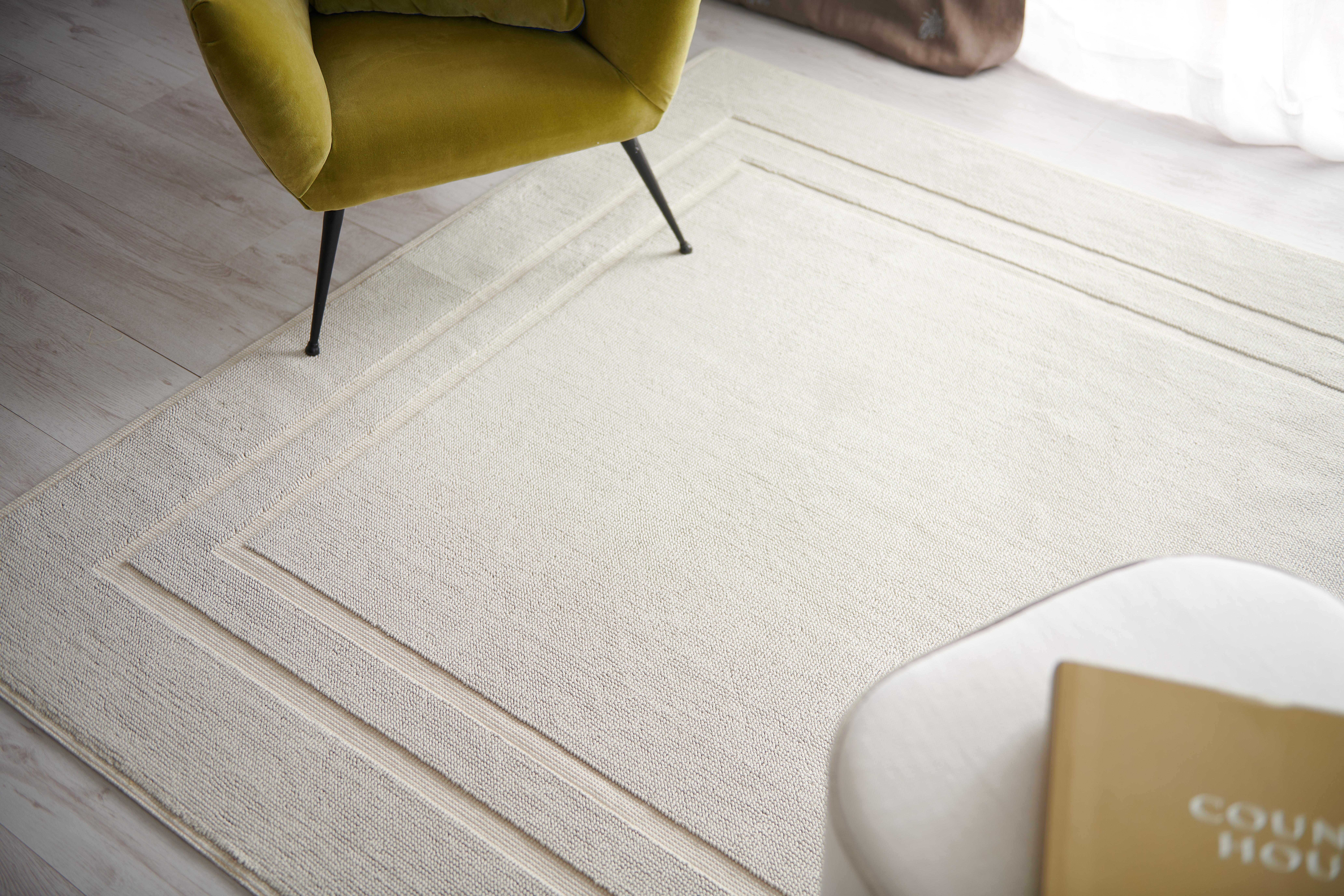 Italian Tapis passe-partout en coton à motif de cadre, couleur ivoire en vente