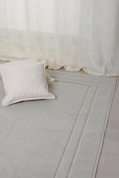 Cotton passe-partout rug with frame design, gray color