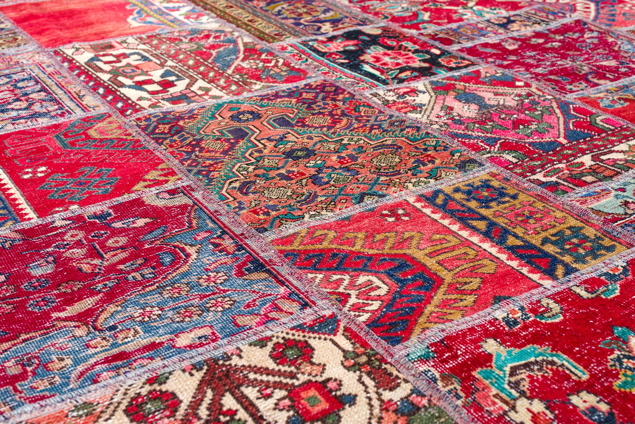 Hand-Knotted Vintage Persian patchwork rug For Sale