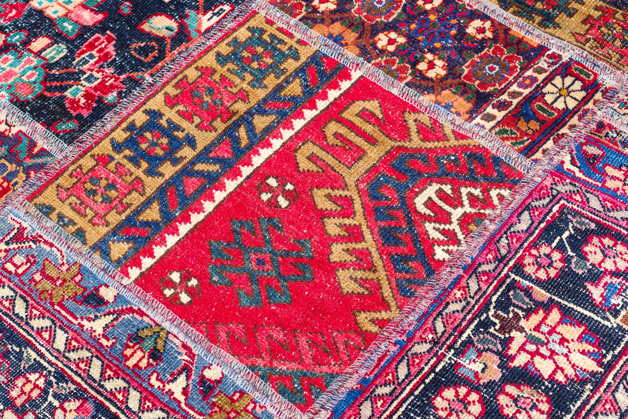 Wool Vintage Persian patchwork rug For Sale