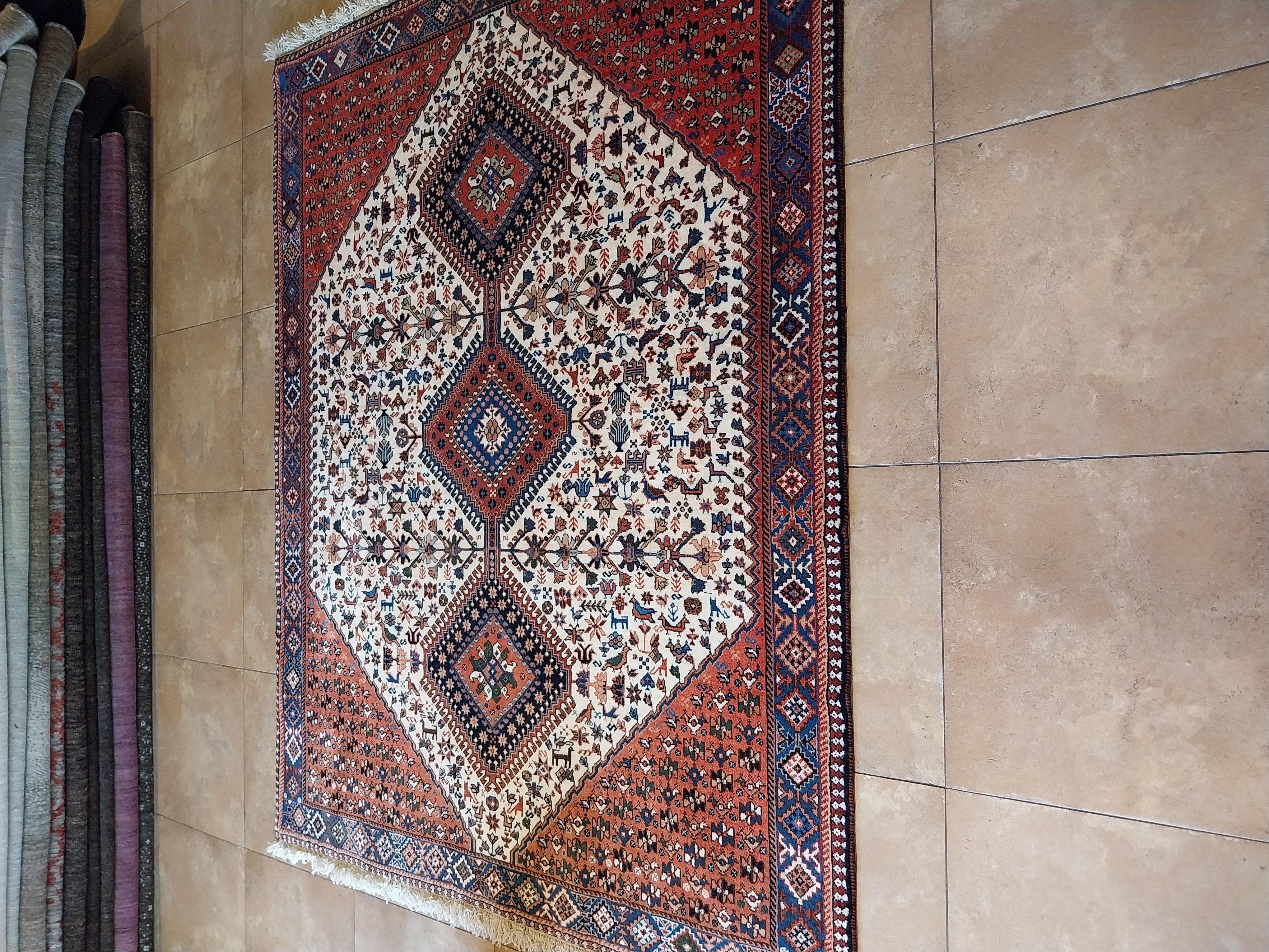 Hand-Knotted Hand-knotted Persian rug with geometric medallion Yalameh Rug For Sale