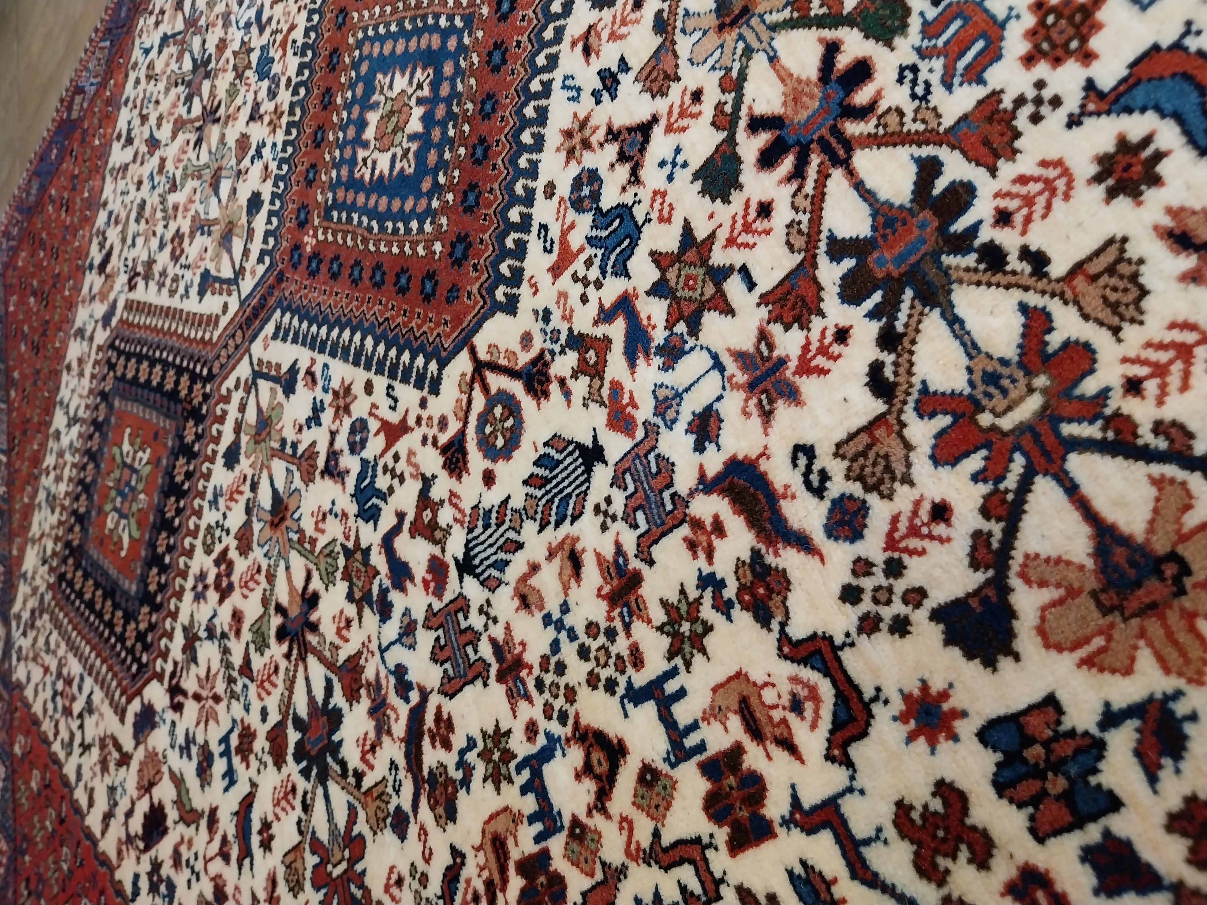Wool Hand-knotted Persian rug with geometric medallion Yalameh Rug For Sale