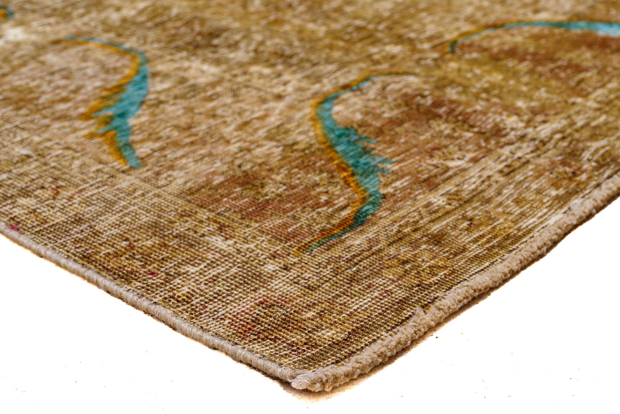Persian Vintage Distressed Rug.
Carpet from the western parts of Persia, an item for sophisticated buyers and lovers of rarities.
It features a wonderful large central medallion in antique gold/ brass , teal and antique pink.
The color combination