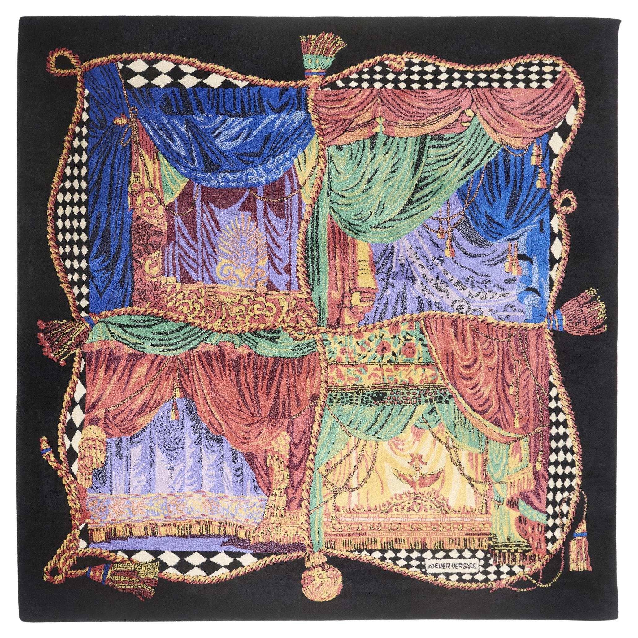 Atelier Versace hand tafted square rug in pure wool vibrant colors