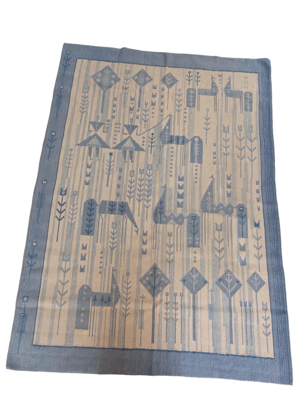 Rölakan wool rug with horses and girl. Swedish design, 1960s For Sale 7