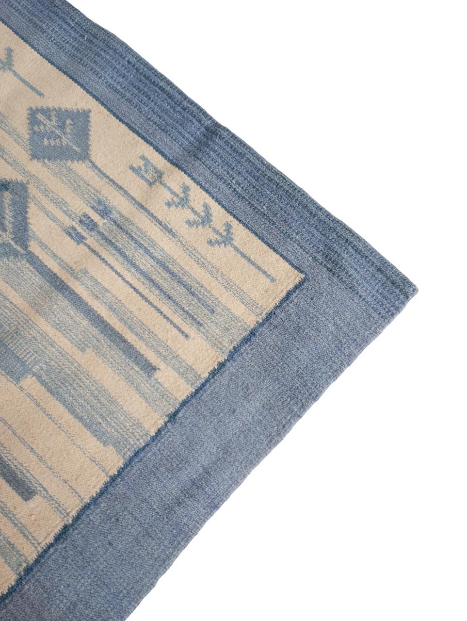 Mid-20th Century Rölakan wool rug with horses and girl. Swedish design, 1960s For Sale