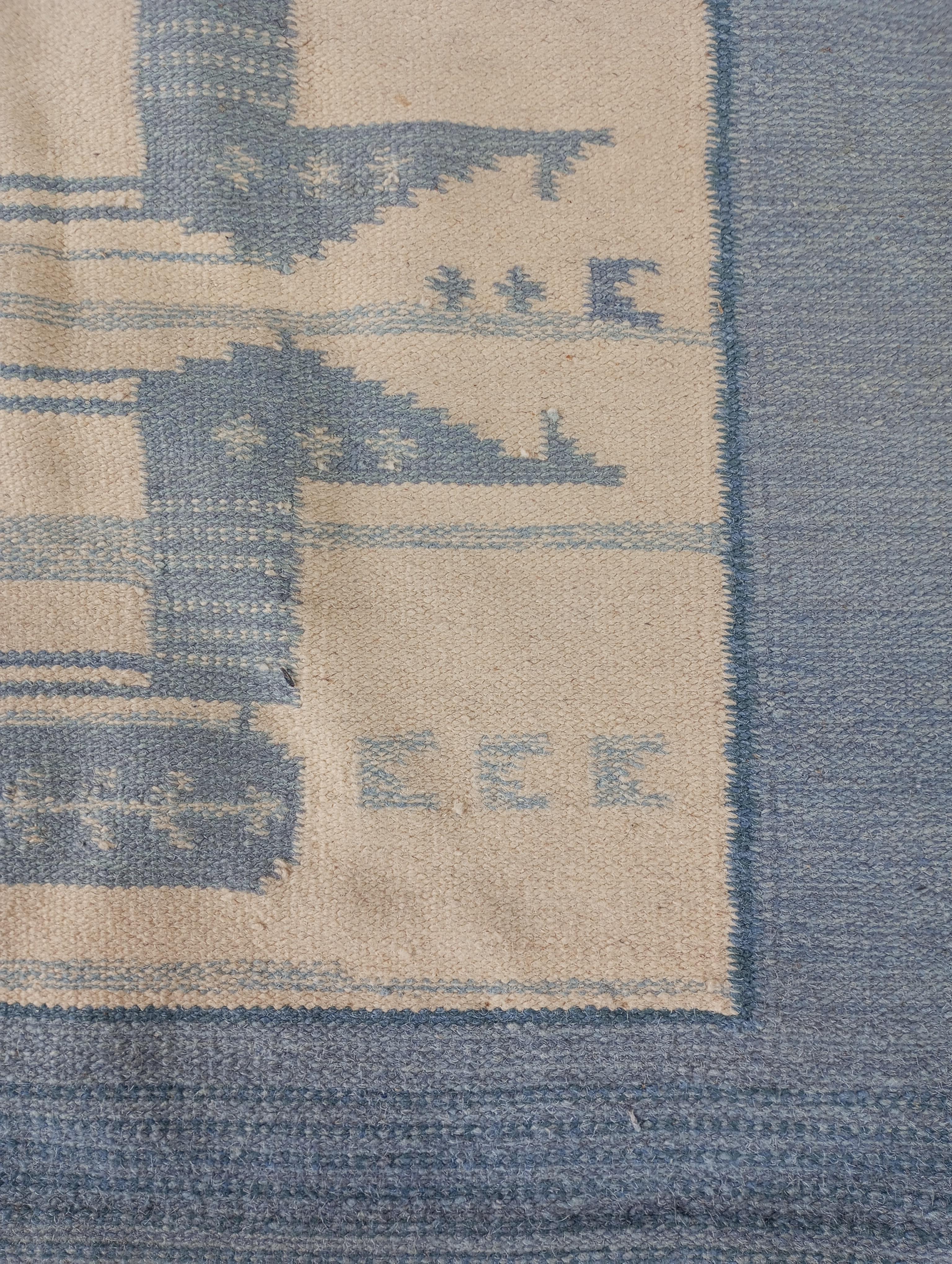 Rölakan wool rug with horses and girl. Swedish design, 1960s For Sale 1