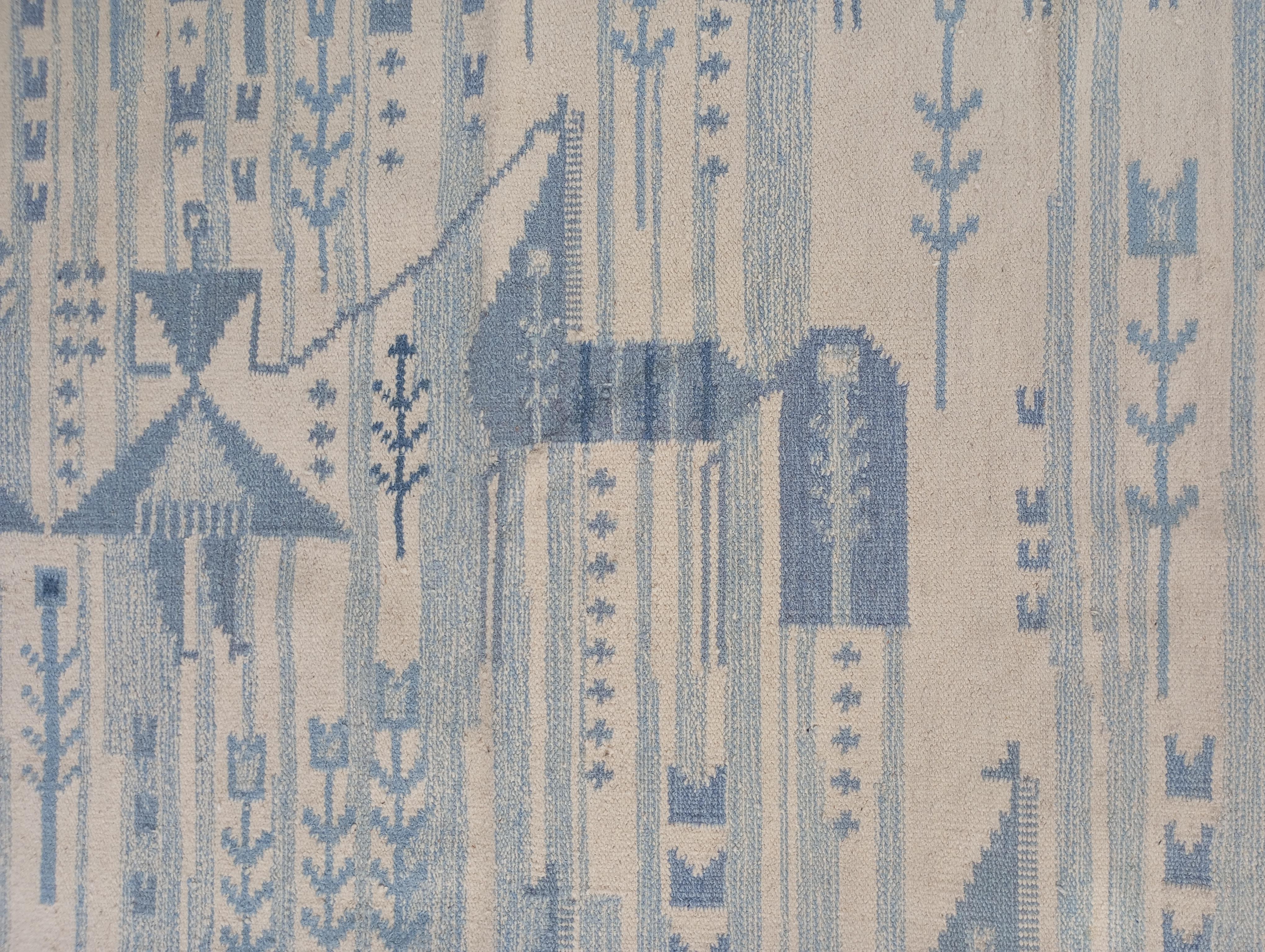 Rölakan wool rug with horses and girl. Swedish design, 1960s For Sale 3