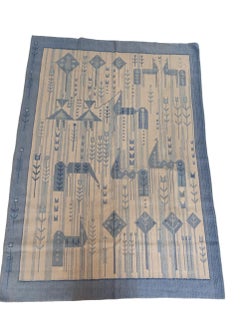 Handwoven Rölakan rug with horses and girl. Swedish design