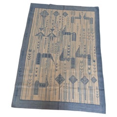 Handwoven Rölakan rug with horses and girl. Swedish design