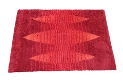 Red Geometric Rya Rug in Wool, Italy 1970s