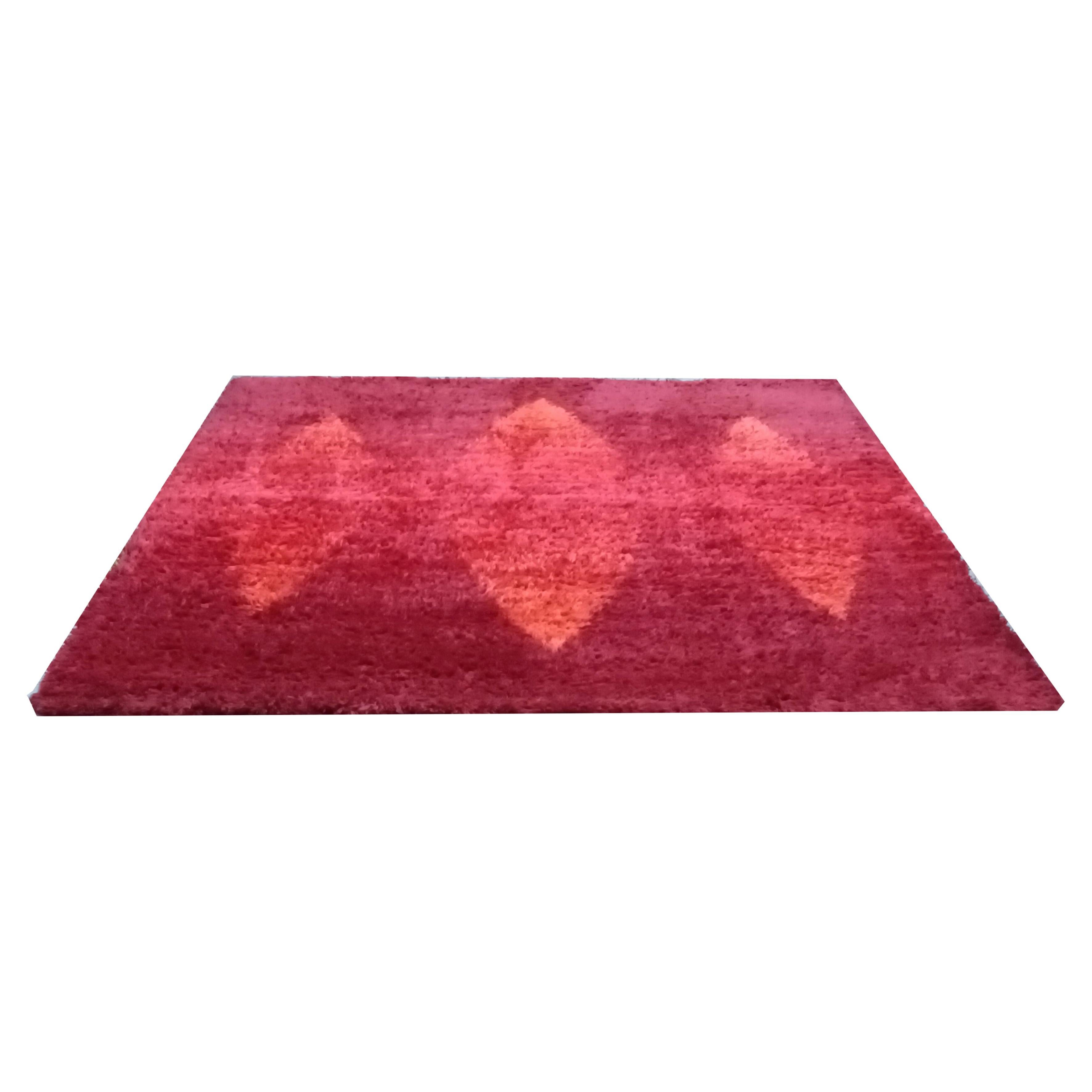 Tappeto Rosso Geometrico Rya in Lana, Italia 1970s in vendita