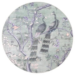 Tappeto rotondo disegno floreale giapponese azzurro by Deanna Comellini ø 200 cm