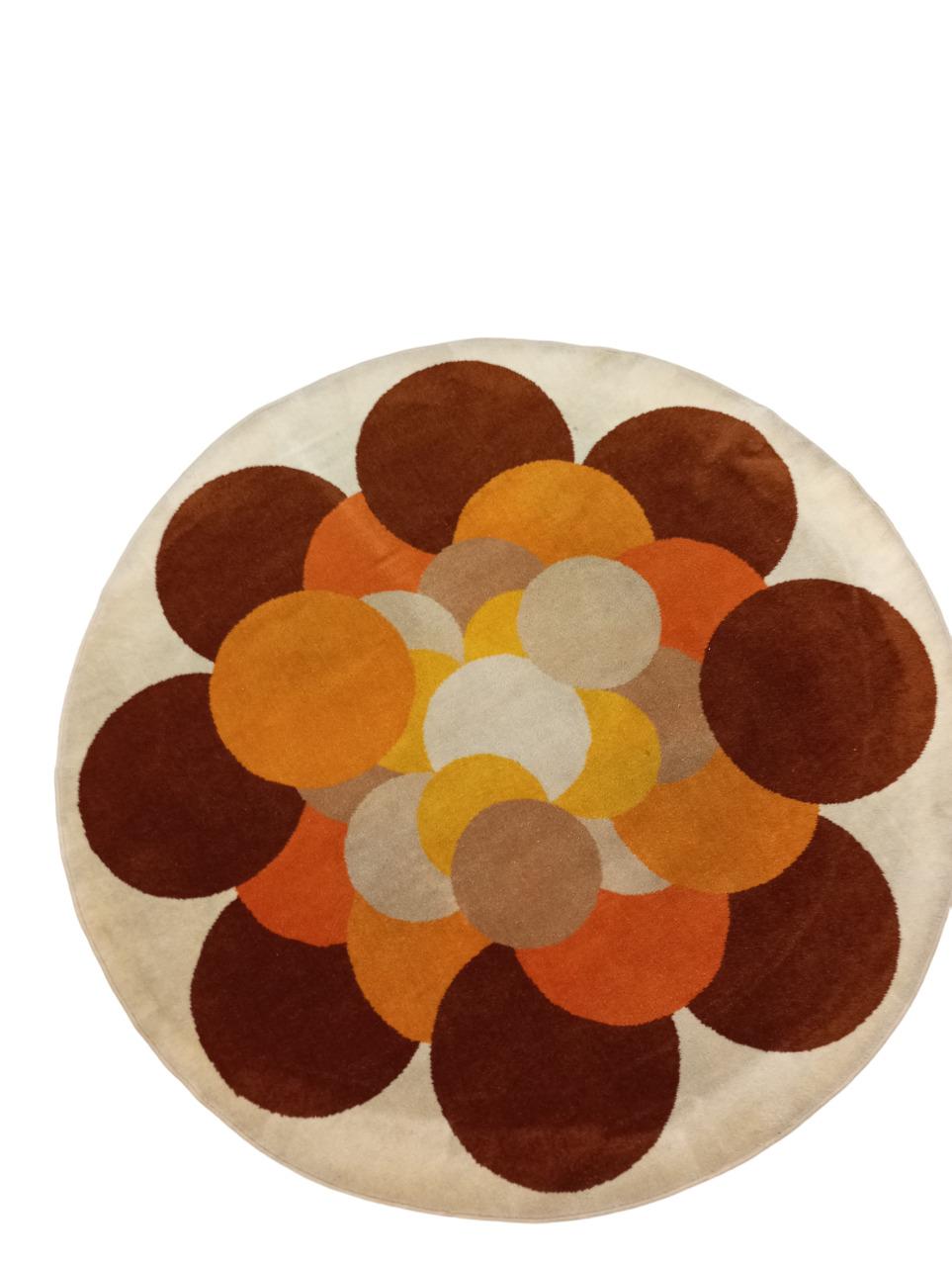 Tapis rond en laine au design moderne des années 1970 (Italie) vintage en vente 1