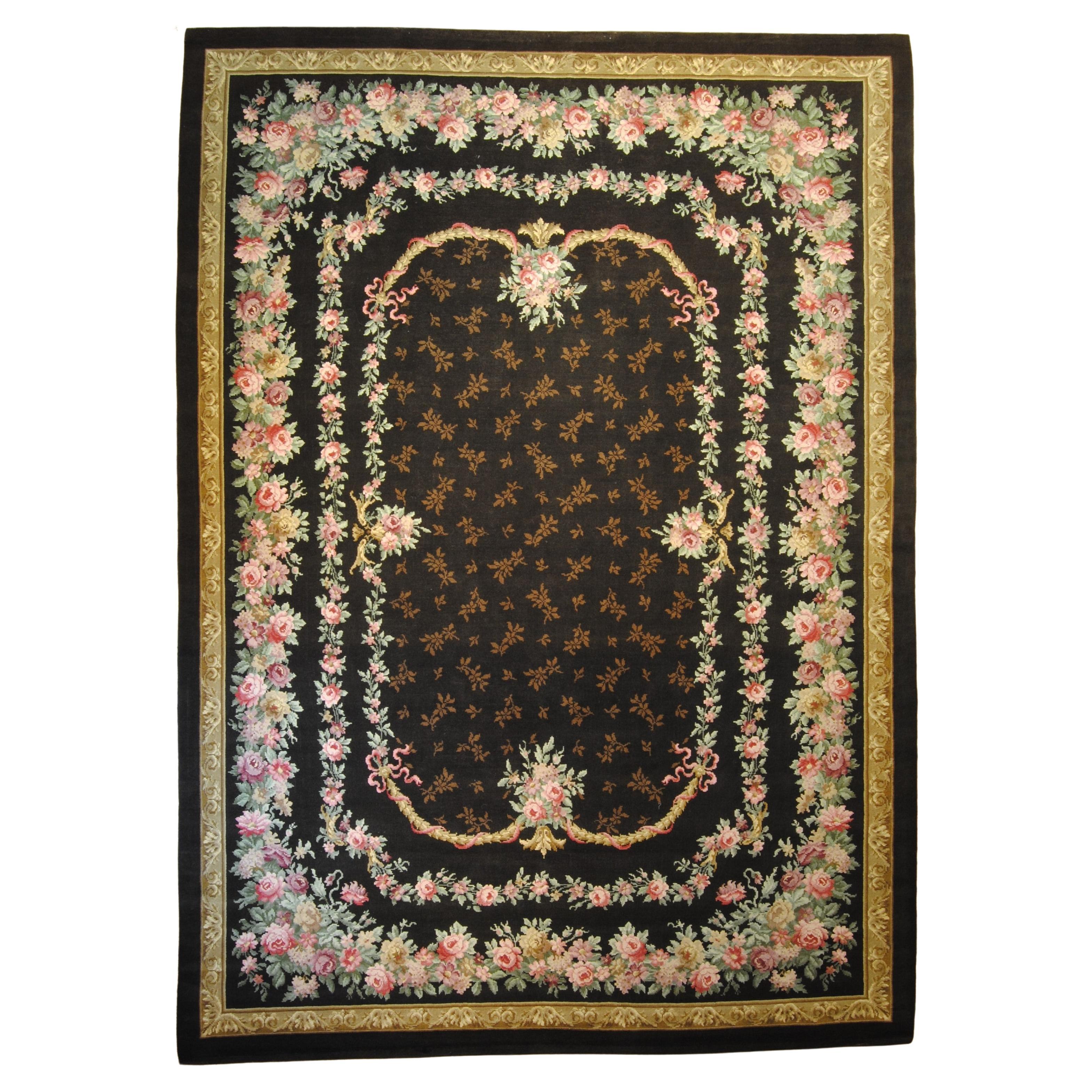 Early 20th Century Savonerie Rug Decorated With Flower Garlands For Sale