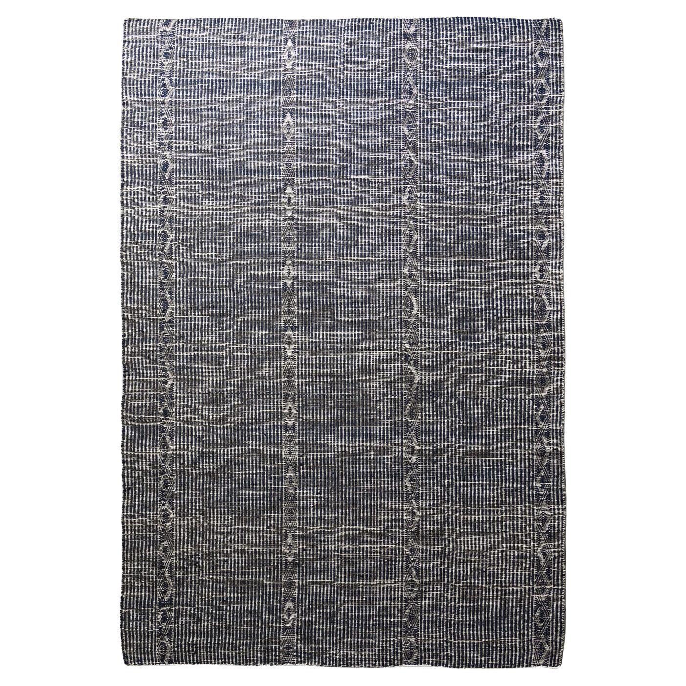 Tappeto stuoia juta blu bianco design by Deanna Comellini En stock 250x350cm