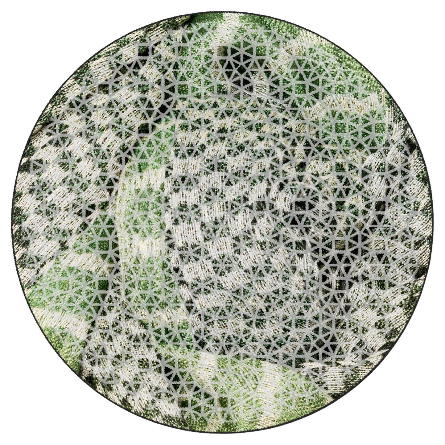 Tappeto Tondo Design Italiano Pattern Verde Pet Friendly Deanna Comellini 200cm